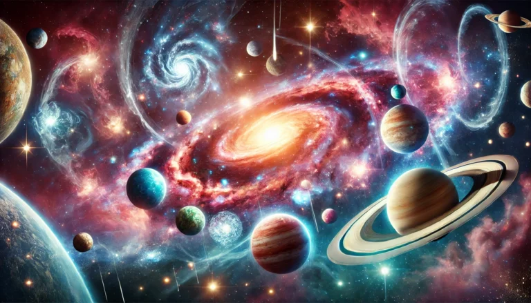 DALL·E 2025-01-28 22.07.09 - A breathtaking depiction of planets, stars, and the cosmos. The image features a vibrant cosmic scene with a swirling galaxy at its center, surrounded