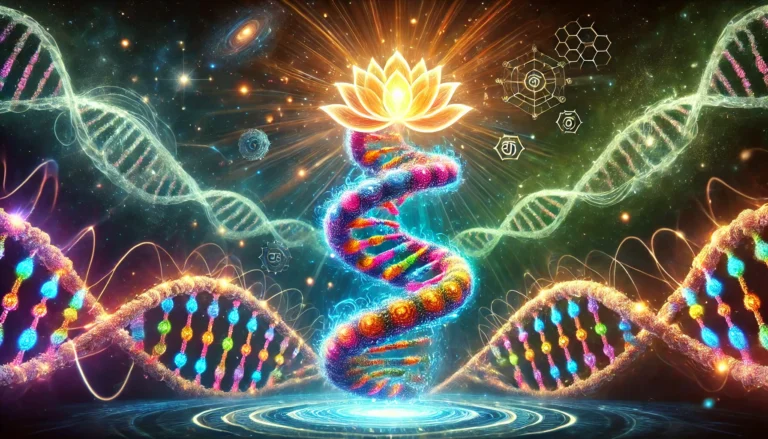 DALL·E 2025-01-28 22.07.28 - A mesmerizing artistic representation of human DNA intertwined with Kundalini energy. The image shows a glowing double helix structure representing DN